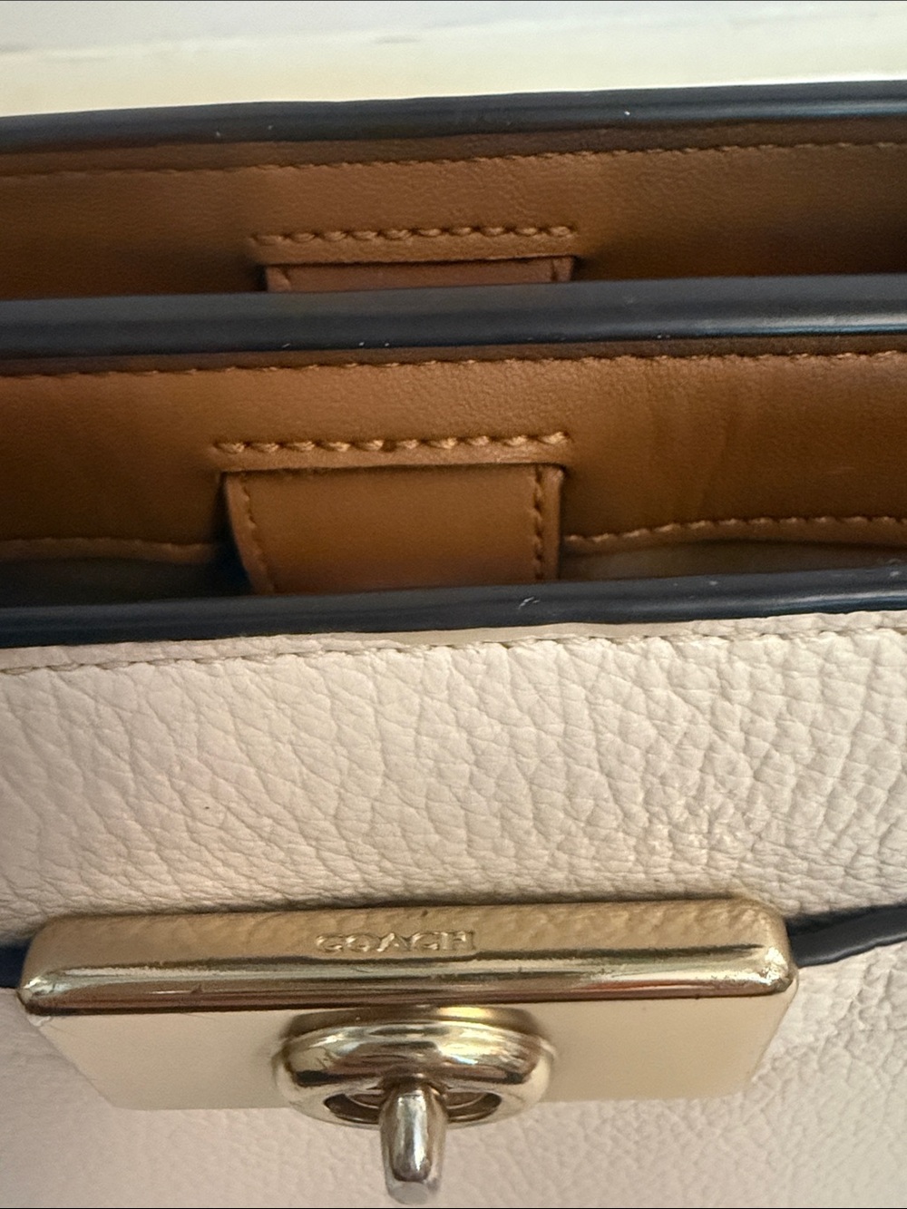 Coach Cream Leather Top-Handle Satchel with Turnlock - Picture 15 of 17
